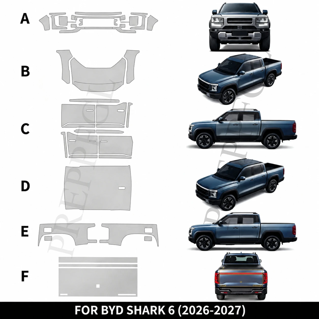 Für BYD Shark 6 2026 2027 9Mil Matte Klare TPU Autolackschutzfolie Kratzfestes Klare Folien-Kit Vorgeschnitten PPF Widerstandsfähig Unsichtbar