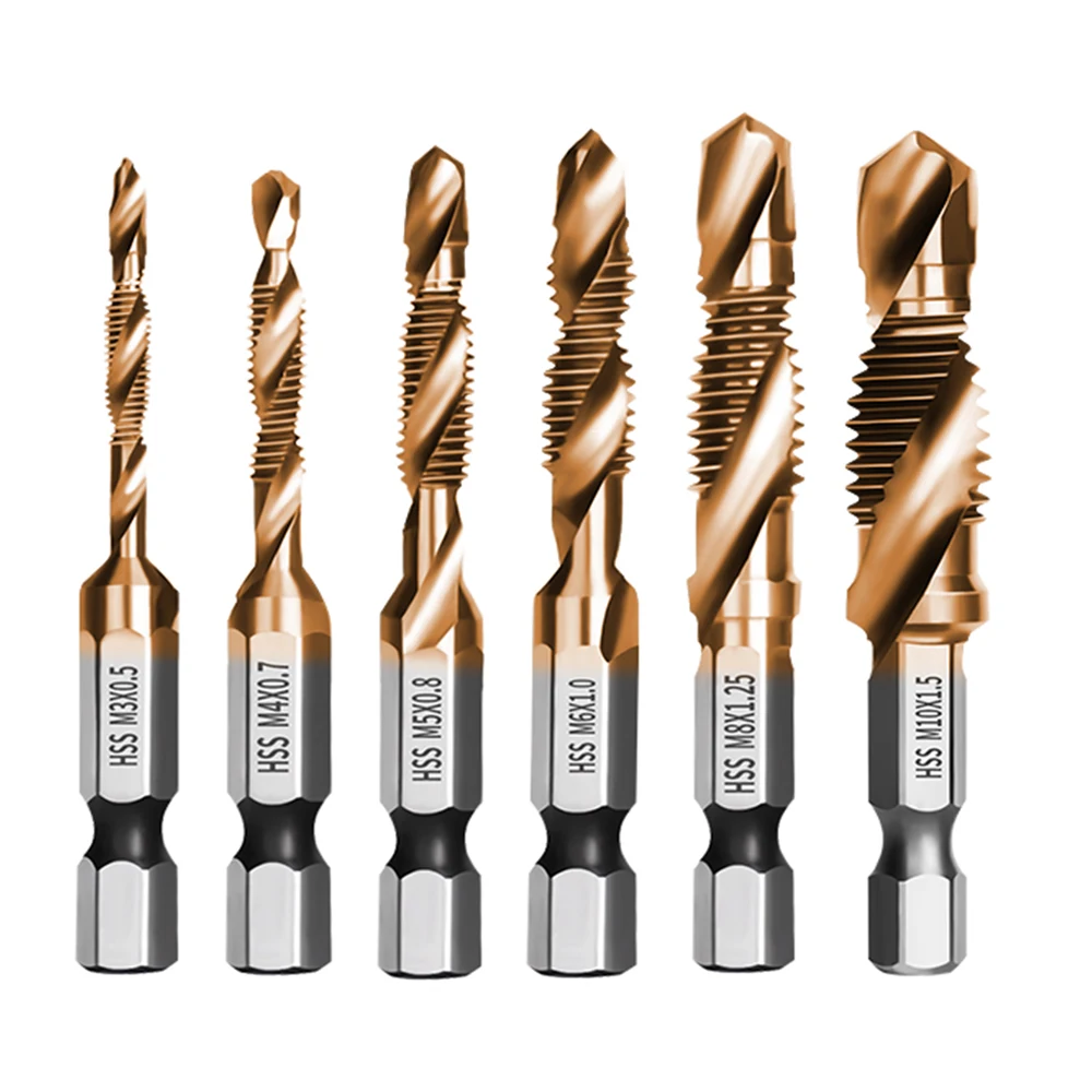 Tap Drill Bits Set Titanium Plated Hex Shank HSS Countersink Thread Metric Screw Machine Compound M3 M4 M5 M6 M8 M10 Hand Tools