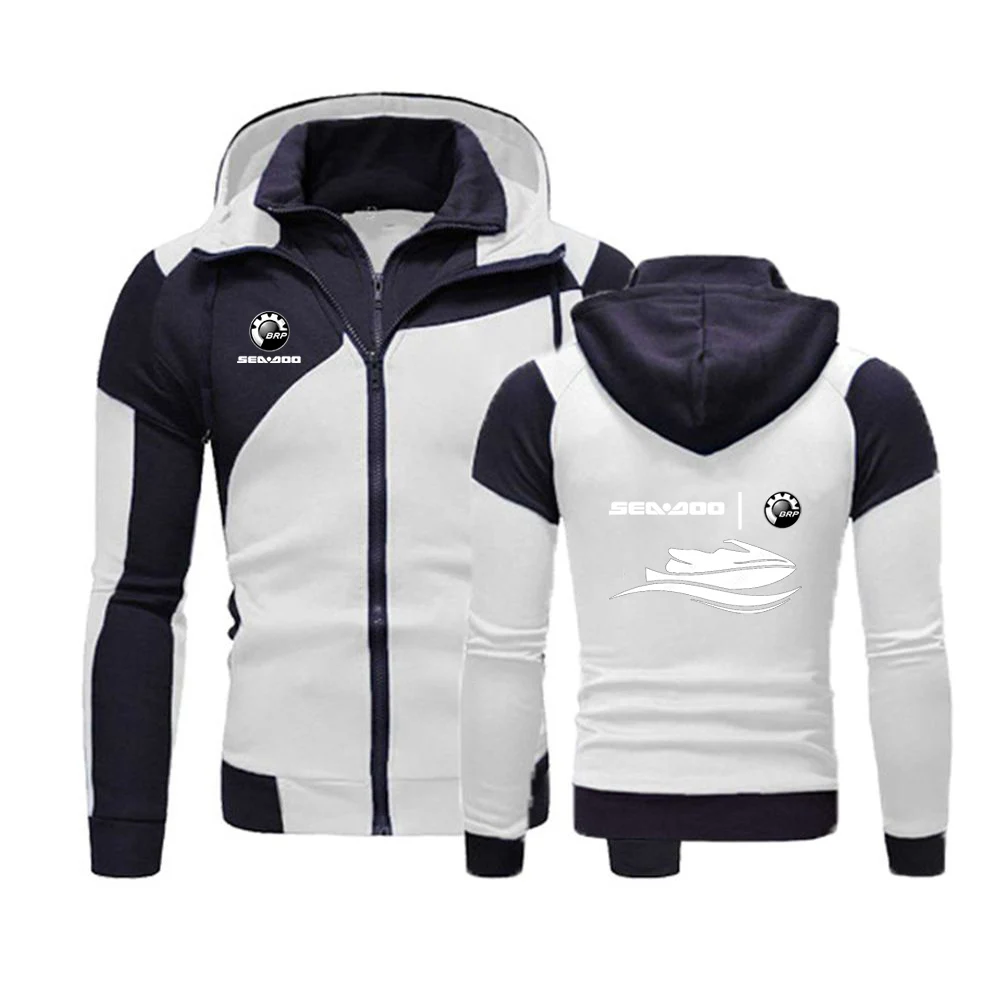 

2025 Spring Autumn Trendy Long Sleeve Splicing Jacket Coats Man Sea Doo Seadoo Moto Print Popular Fake Two Pieces Design Hoodies