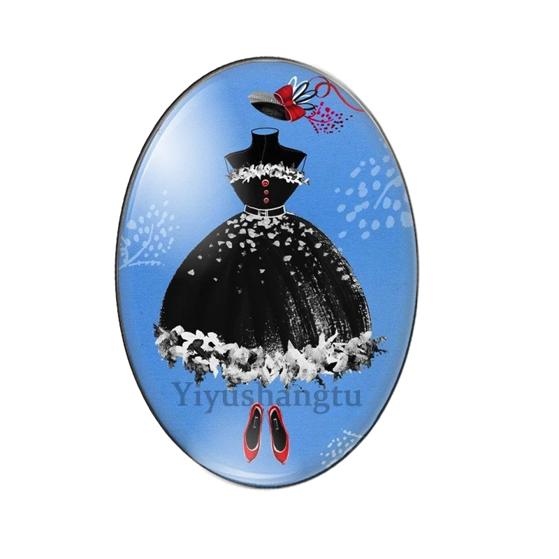 New retro color skirt beauty girl love 10pcs mixed 13x18mm/18x25mm/30x40mm Oval photo glass cabochon flat back Making findings