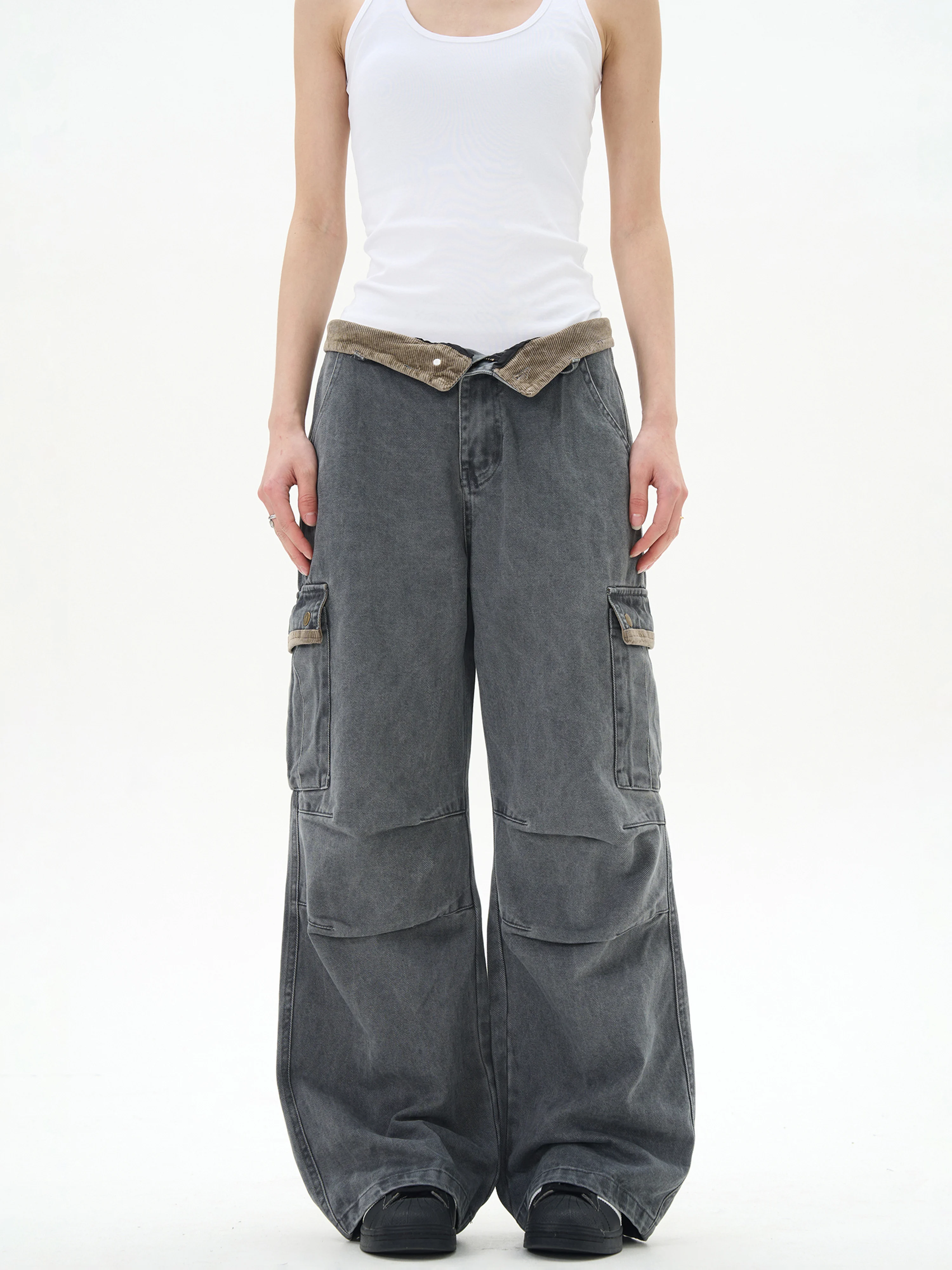 

Grey Women's Jeans Hip-hop Fashion Vintage Streetwear Y2K Wide Leg Straight Jean High Waist Trouser Classic Baggy Denim Pants