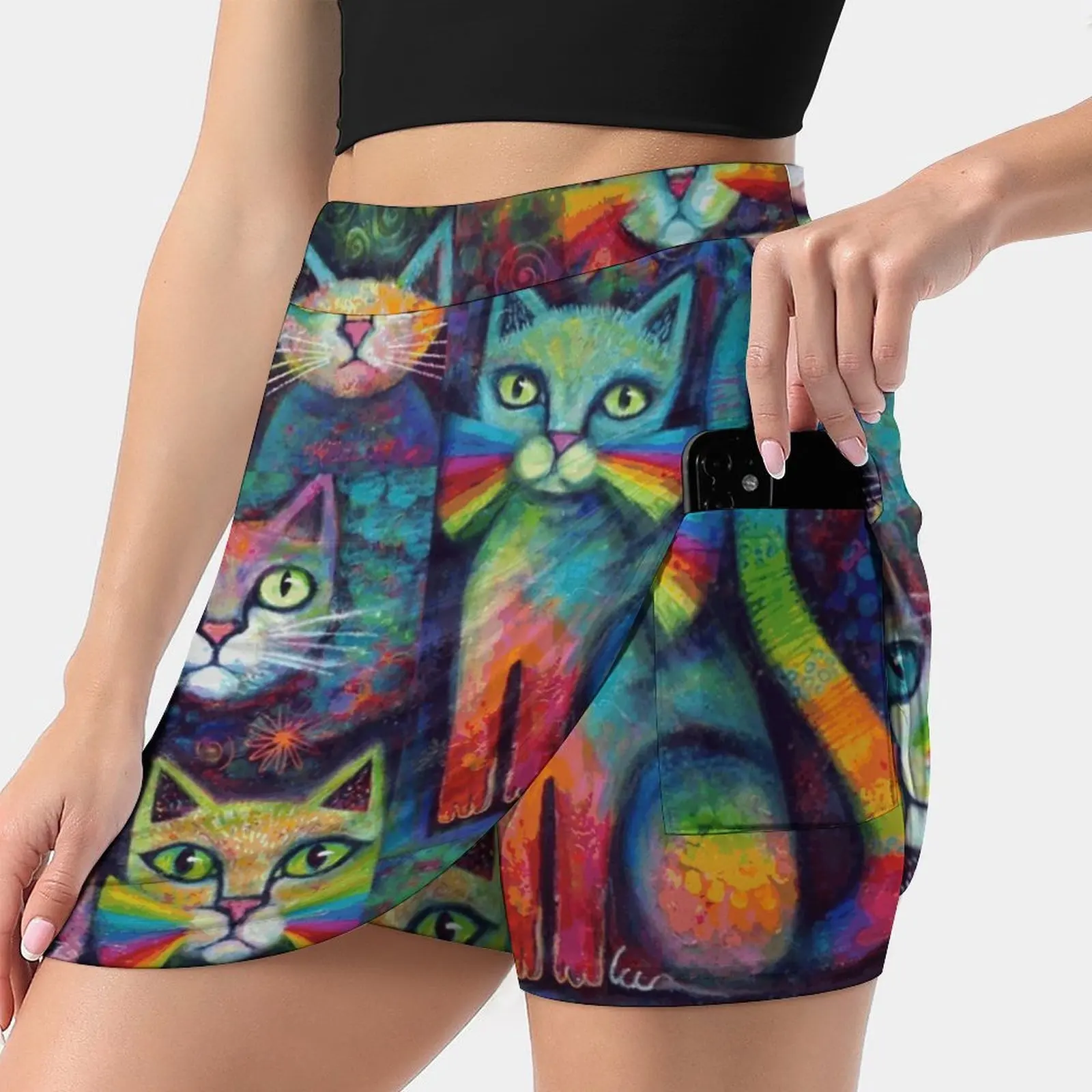 Magicats 3 Women'S Summer Fake Two Piece Skirts Casual Sports Beach Skirt Girl Skorts Cats Abstract Whimsical Felines Animal