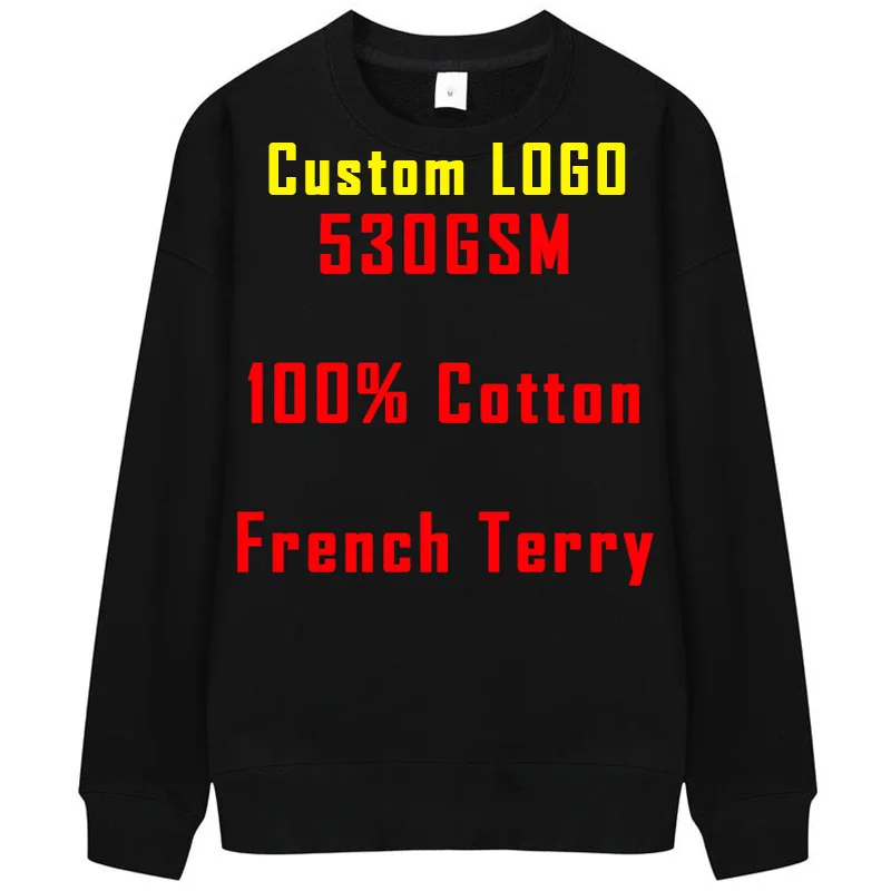 

DIY LOGO BRAND 530GSM 100% Cotton French Terry High-end Heavy Weight Winter Pullovers Thick Drop-Shoulder Sweatshirt Hoodies