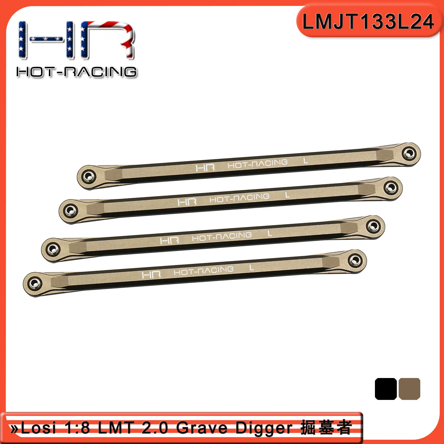 HR Losi LMT 1/8 Grave Digger 2.0 Kit de varilla de tracción inferior de aleación de aluminio