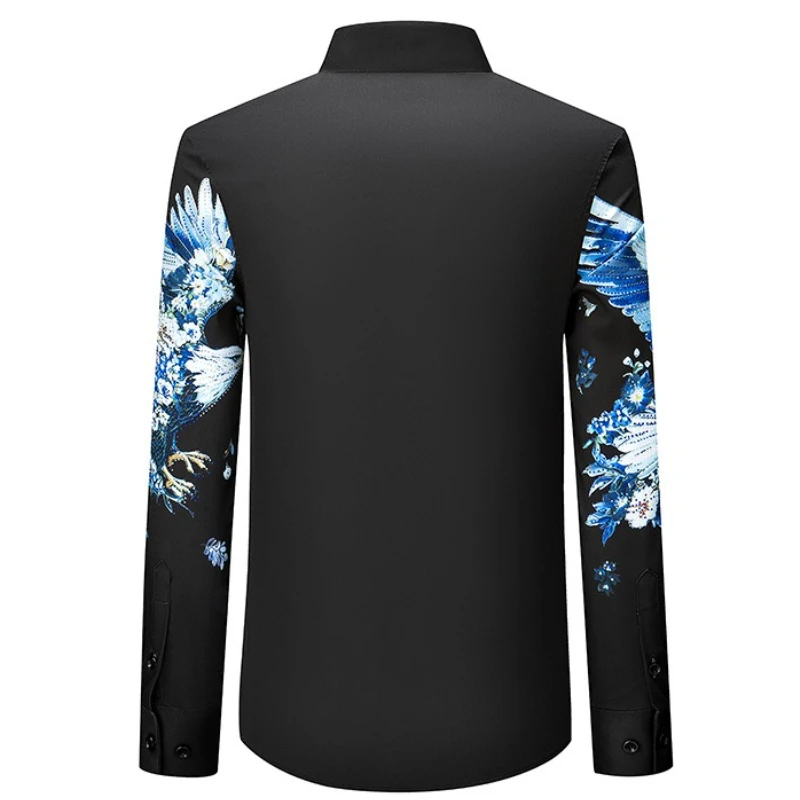 Luxury Rhinestone 3D Printed Men's Shirt Autumn Winter Long Sleeve Casual Shirts Social Banquet Party Stage Performance Costumes