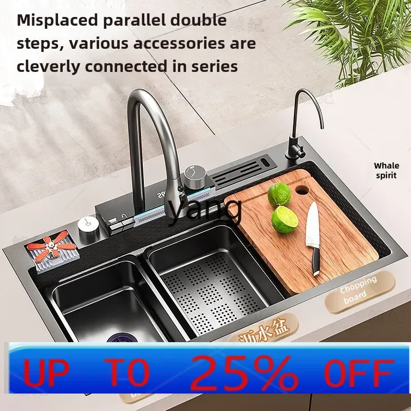 

LHH Kitchen Sink 304 Stainless Steel Vegetable Basin Digital Display Large Single Sink Household Vegetable Basin