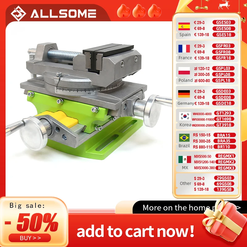 ALLSOME-Precision Vise Tabela Base giratória, Milling Precision Drilling, liga de alumínio, composto Worktable, 2 em 1