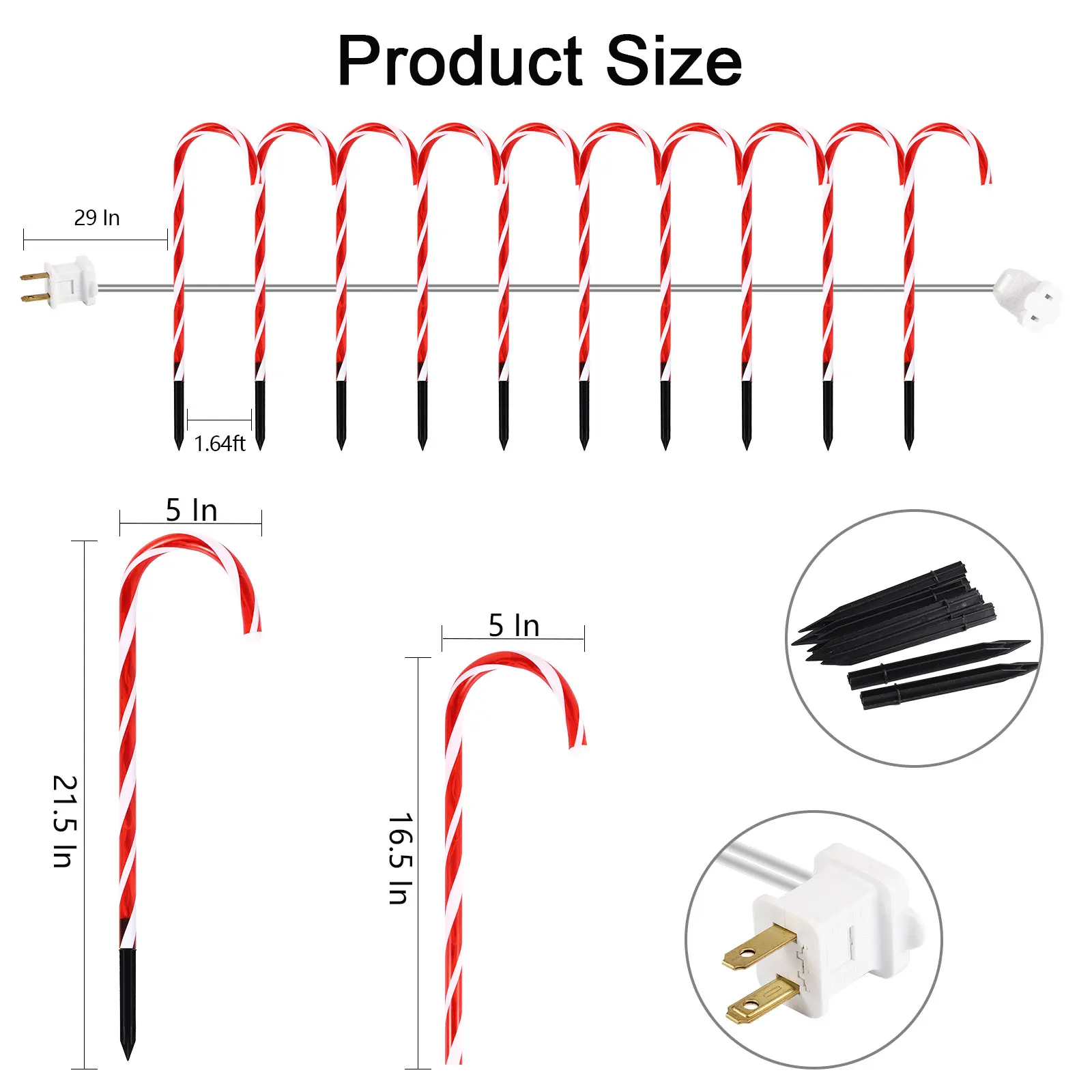 10 عبوات من مصابيح مسار قصب الحلوى - علامات ساحة خارجية مقاس 21 بوصة مع أوتاد لحديقة عيد الميلاد/ديكور الفناء