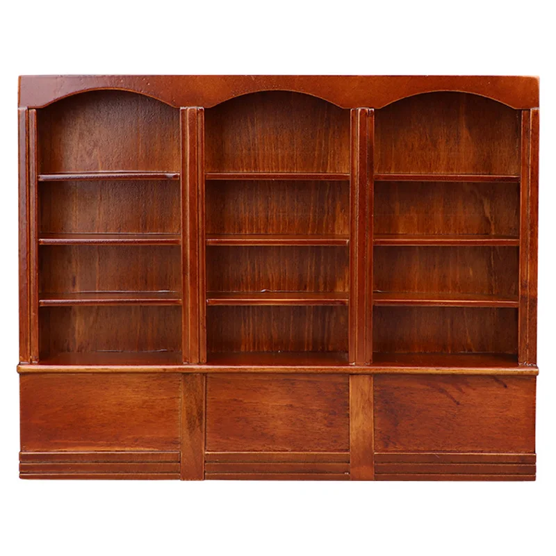 1:12 스케일 인형의 집 미니어처 책장 - 3도어 나무 책장 디스플레이 캐비닛 인형의 집 가구 장식