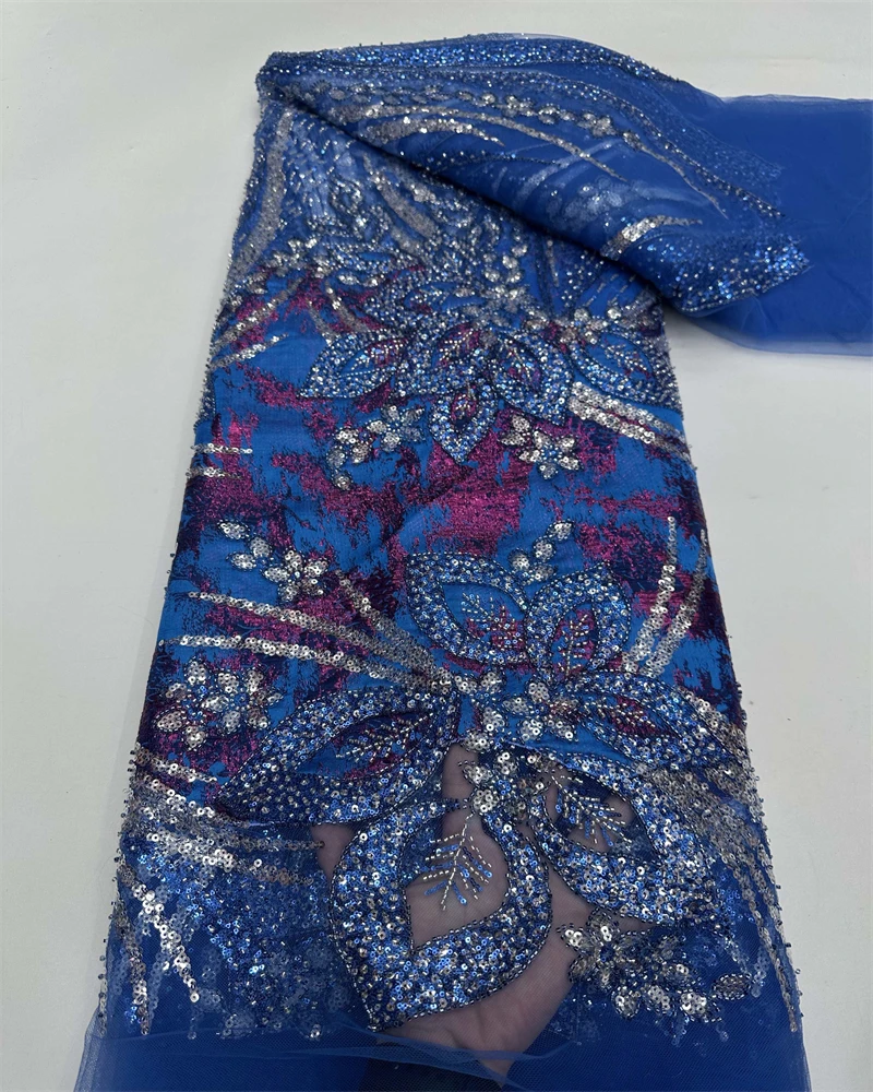 Hoge kwaliteit Afrikaanse handgemaakte kralen kant stof naaien pailletten borduurwerk Nigeriaanse kant stof vrouwen trouwjurk