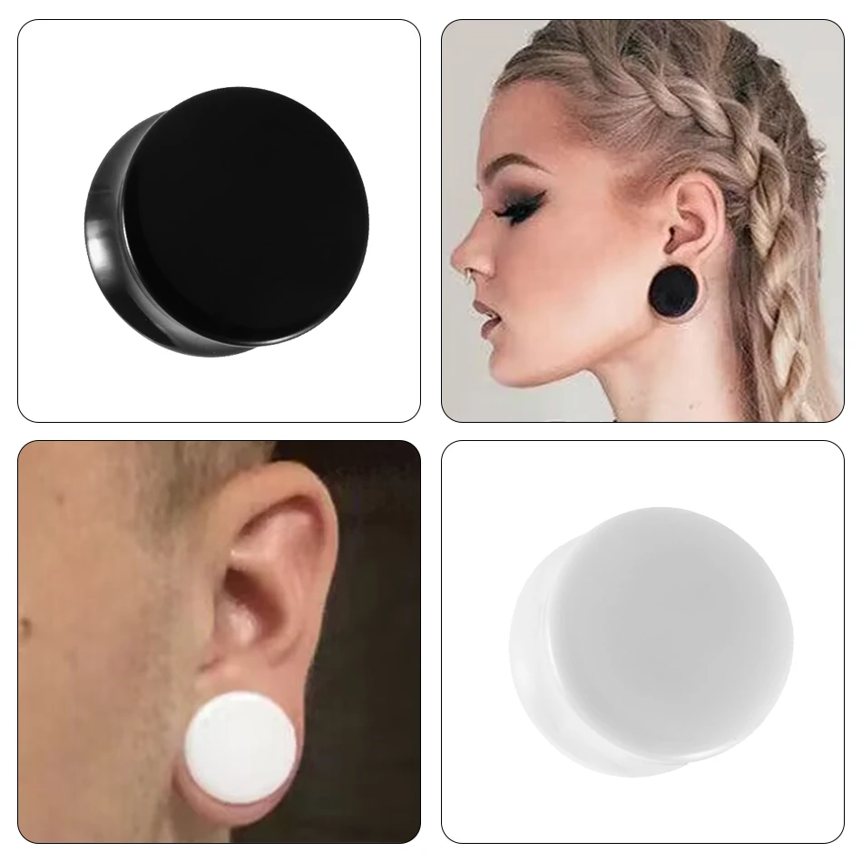 2 sztuk/partia 3-30mm akrylowe stałe zatyczki do uszu biały i czarny kolczyk duży rozmiar tunelu nosze siodło Flesh tunel Expander biżuteria do ciała