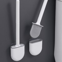 Toilet Brush Set Water Leak Proof with Base Silicone Flat Head Flexible Soft Bristles Brush with Quick Drying Holder Set