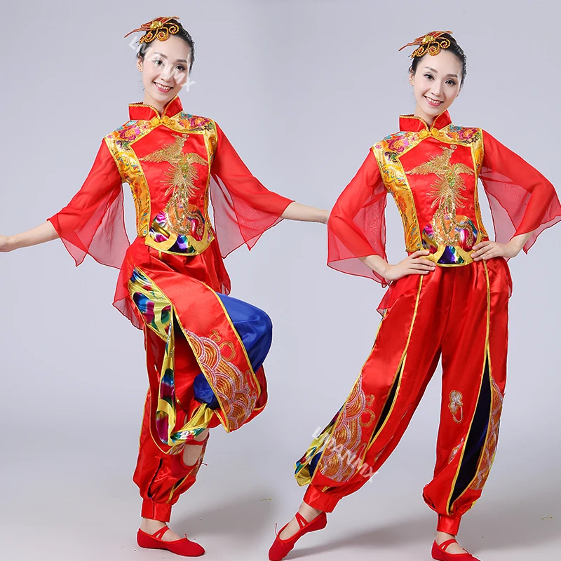 Nuevo traje de baile Yangge, disfraz de danza étnica, disfraz de batería para adultos, disfraz de actuación