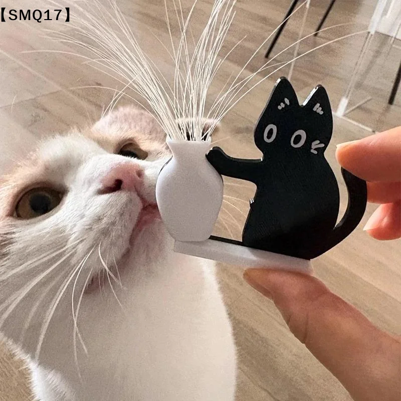 Cat Whiskers Collection Ornaments Magnetic Cartoon Cat Hair Storage Memorial Box Black Cat Pushing Vase Decor【SMQ】
