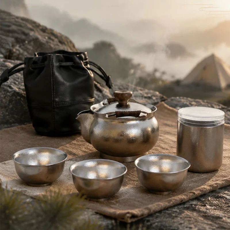 220ml Pure Titanium Tea Infuser/Tea Cup/Tea Box Set for Home,Camping,Travel,All-in-one Storage,Antibacterial,Lightweight Tea Set