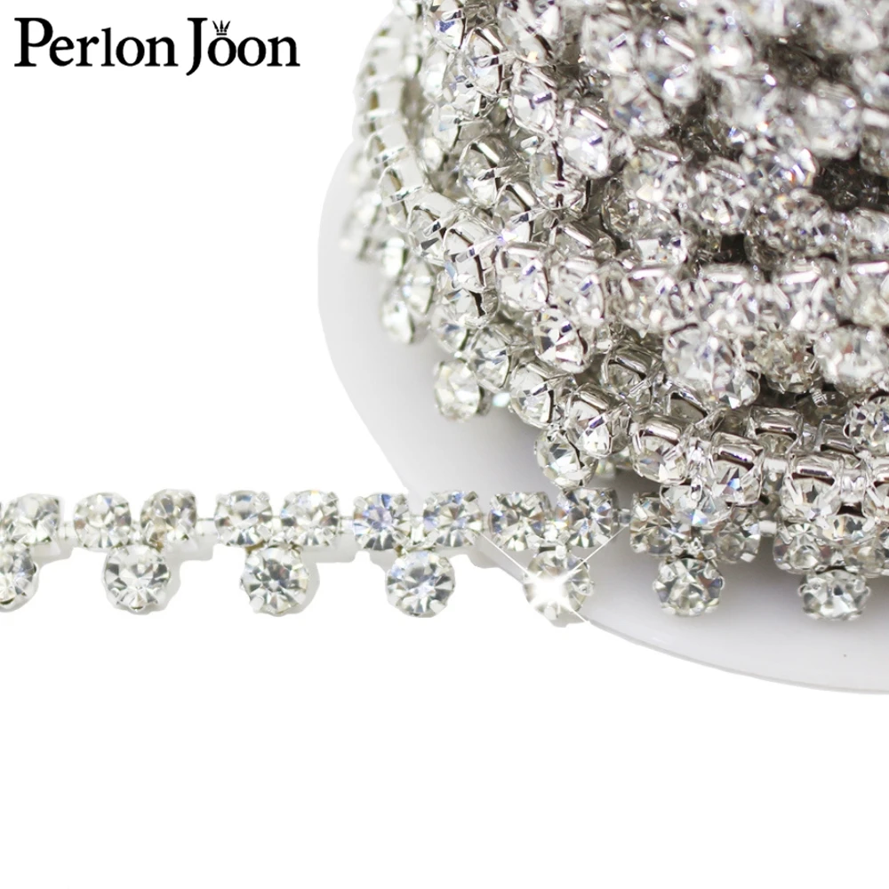 1yards Simple silver DOT SS24 rhinestone trim cup chain decoration crystal chain clothing shoes decoration accessories ML142