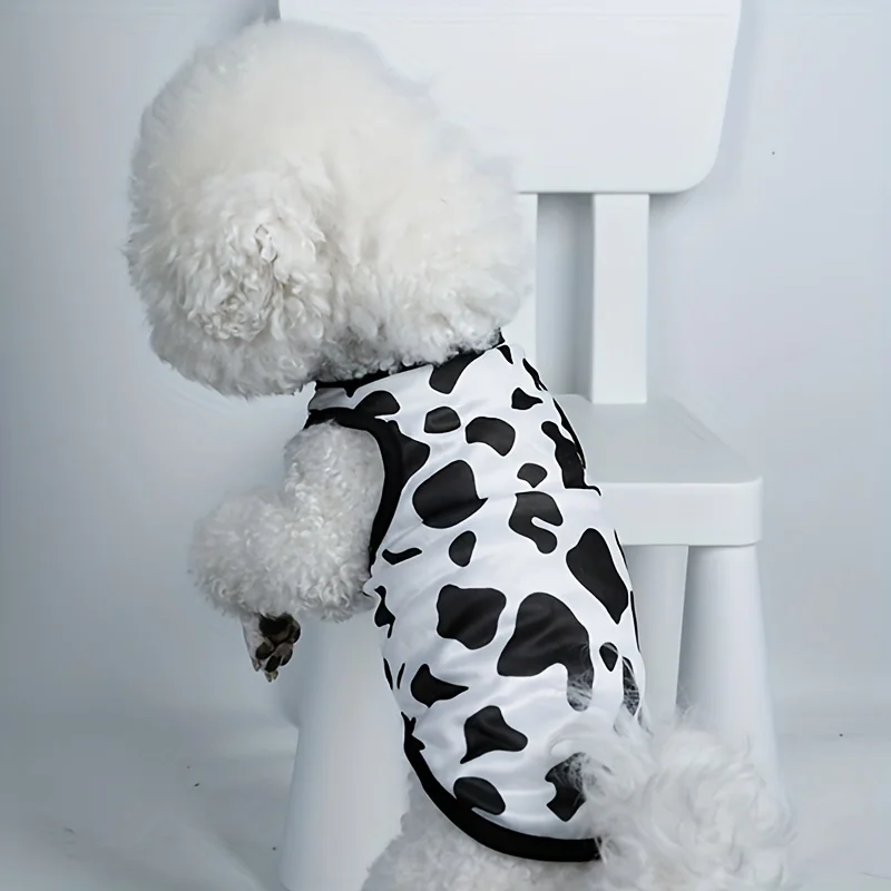 Pet clothes dog and cat vest Light, breathable and comfortable, black and white color cow pattern, fashionable and simple, suita