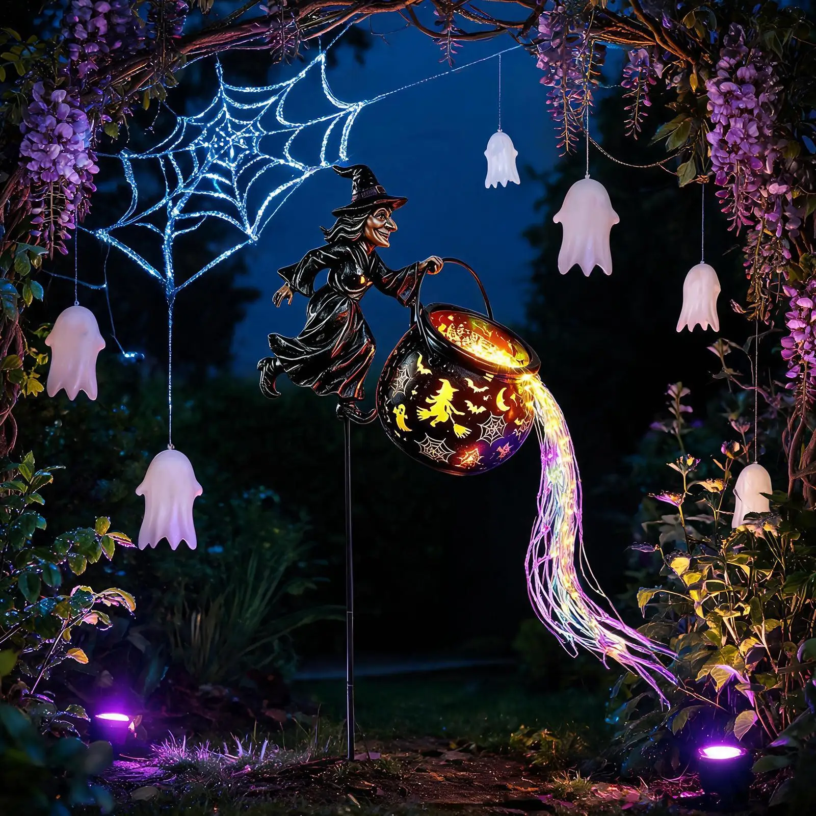 Halloween Witch Lamp Gothic Waterfall Lighting Battery String Lantern Witch Light For Christmas Fall Night Reading Party Outdoor