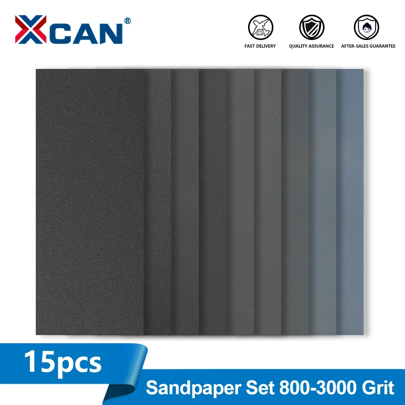 XCAN 15 قطعة ورق الصنفرة 400 600 800 1000 1200 1500 2500 3000 حصى الرملي ورقة الصفائح للمعادن الخشب تلميع السيارات