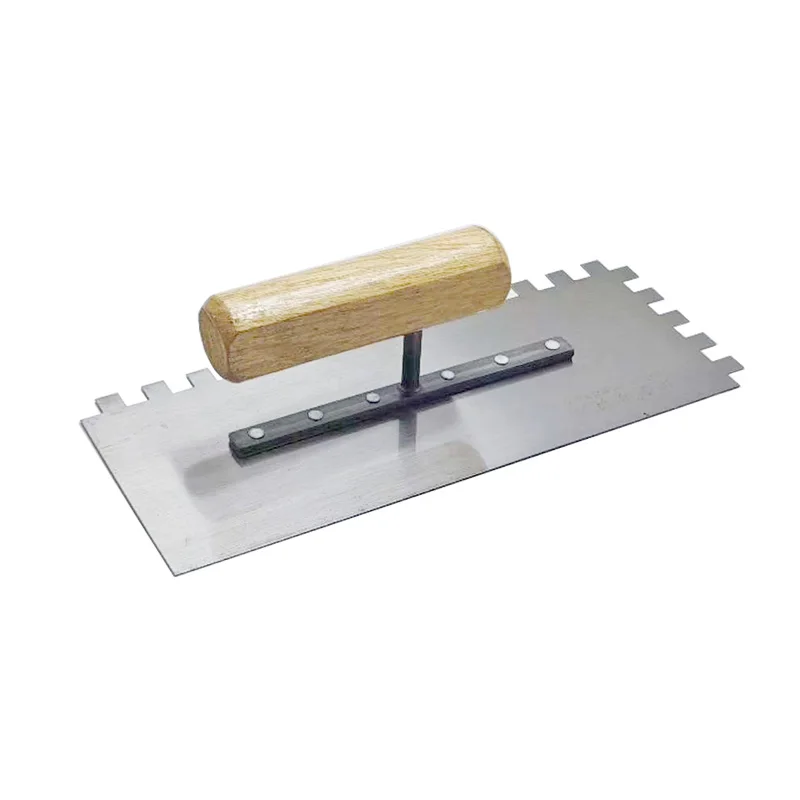 Left Square Tooth Trowel Wood handle Carbon steel blade 270mm Scraping ash Scrape putty Attach tile tools claying trowel