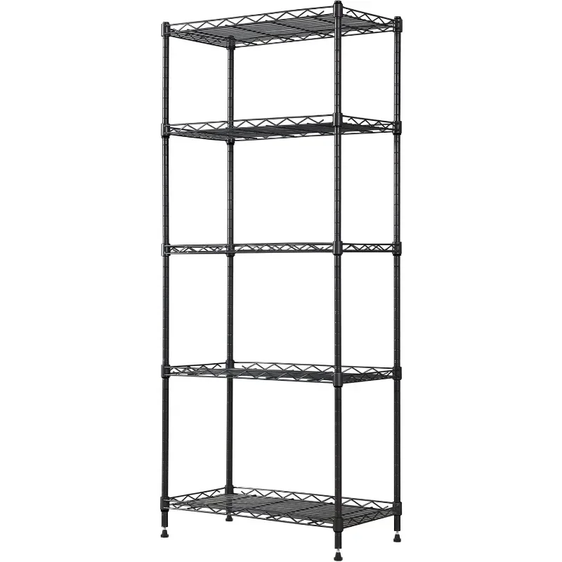 5-Wire Shelving Metal Storage Rack Adjustable Shelves, Standing Storage Shelf Units (Black, 21.2L x 11.8W x 53.5H)