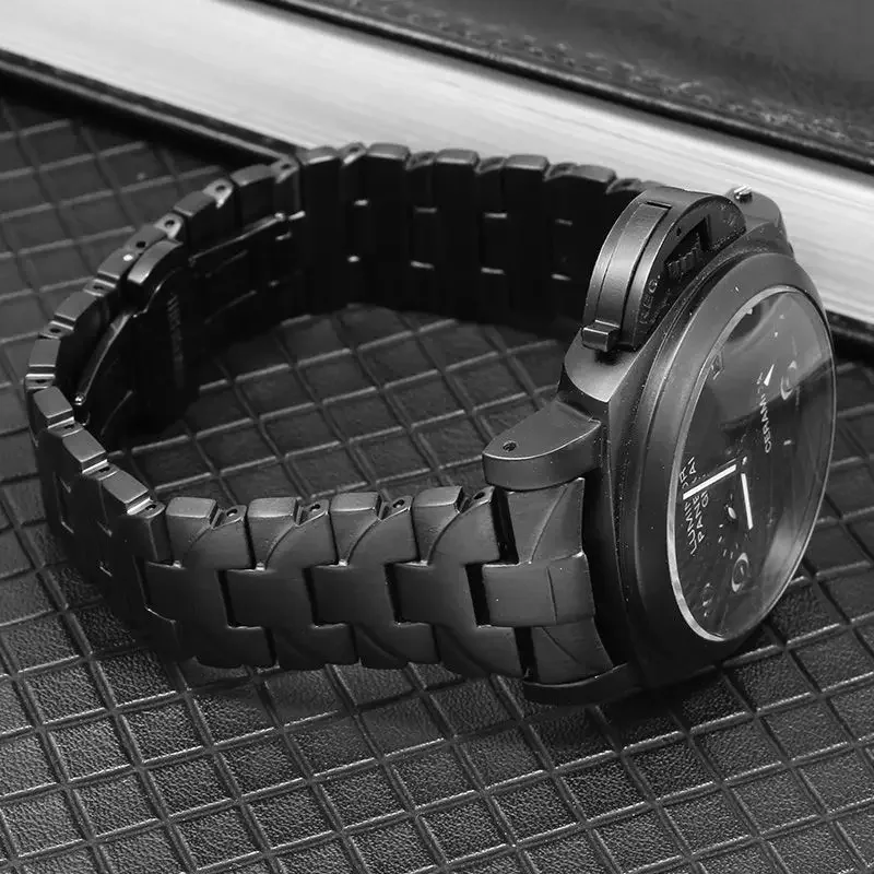 Stainless Steel 24mm  Steel Black Accessories for Panerai Luminor Series Pam441 111 Arc Interface Men's Watch Straps