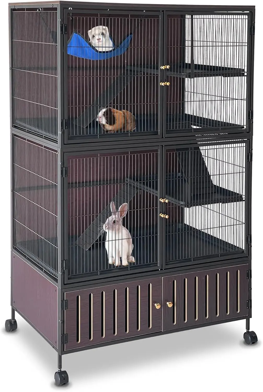 

60' Metal Ferret Cage, Small Animal Habitat with Ramps, Wheels, Critter Nation Cages with Storage