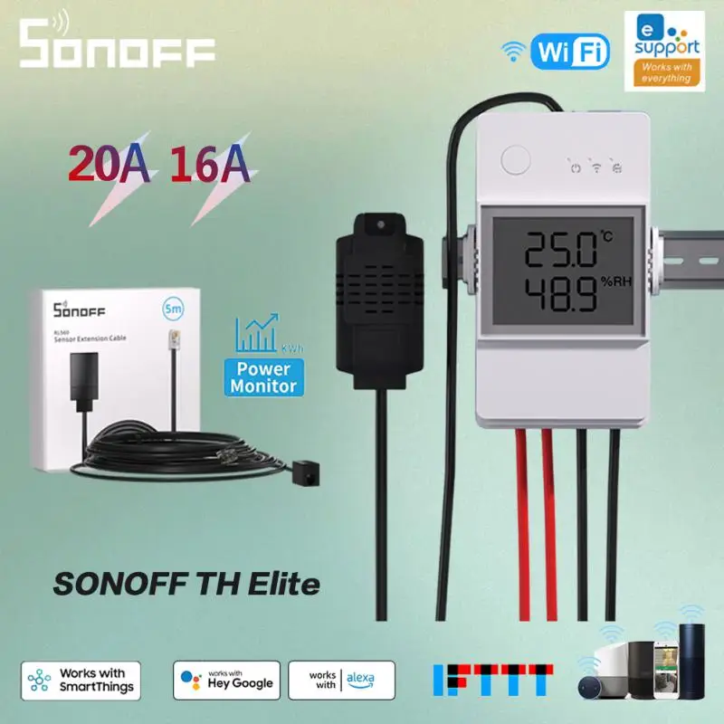 SONOFF THR316D/THR320D 16A/20A Temperature Humidity Smart Switch Dry Contact Output LCD Screen Monitoring Via EWeLink Alexa