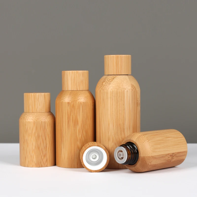 10/30/50pcs 10ml Empty Perfume Essential Oil bottle Wrapped in Bamboo Glass Container Sample Makeup Portable  Stopper Stick