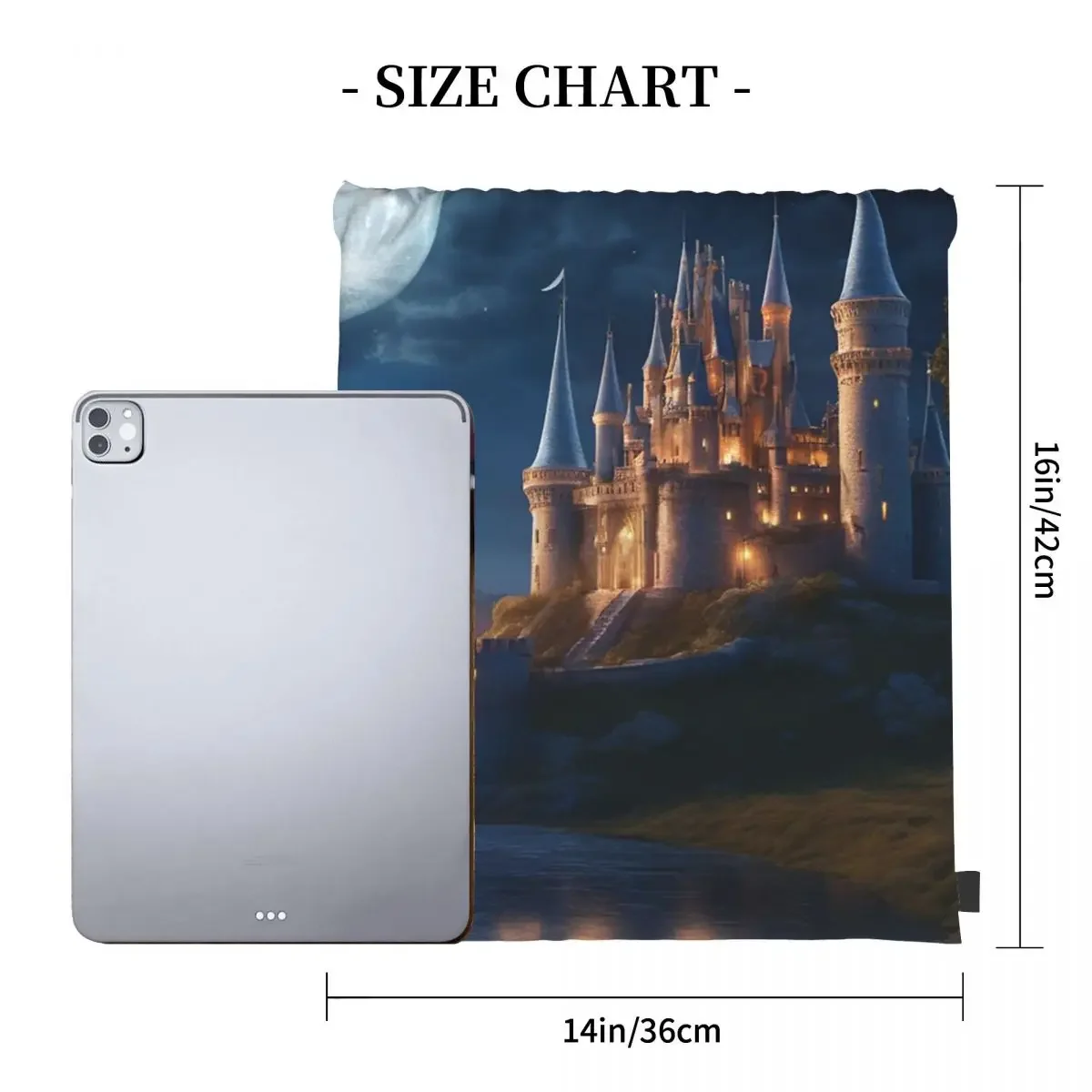 Beautiful Castle Illustration In A Moonlight Backpacks Drawstring Bags Drawstring Bundle Pocket Sports Bag BookBag