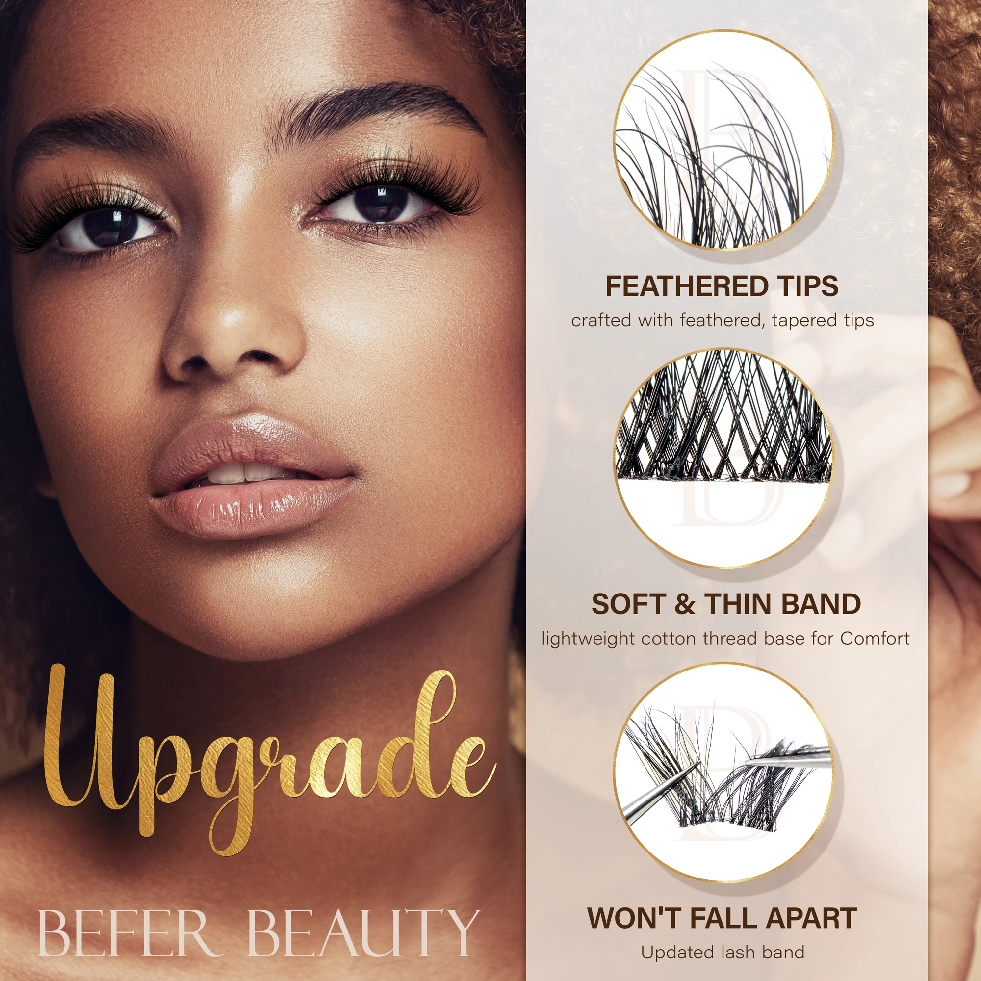 Befer Kit de grappes de cils ensemble de faux cils 3D cils naturels D Curl Kit d'extension de cils bricolage avec pince à épiler dissolvant de liaison et de joint