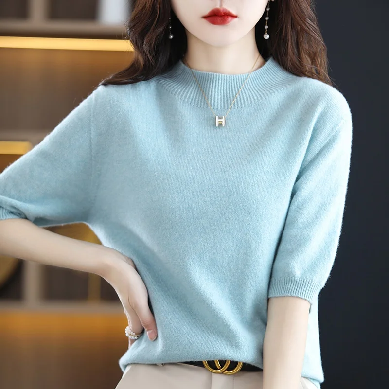 2023 Free Shipping Short Sleeve Women Turtleneck Wool Sweaters Standard Pullovers Winter Knitting Clothing New Arrival Cashmere