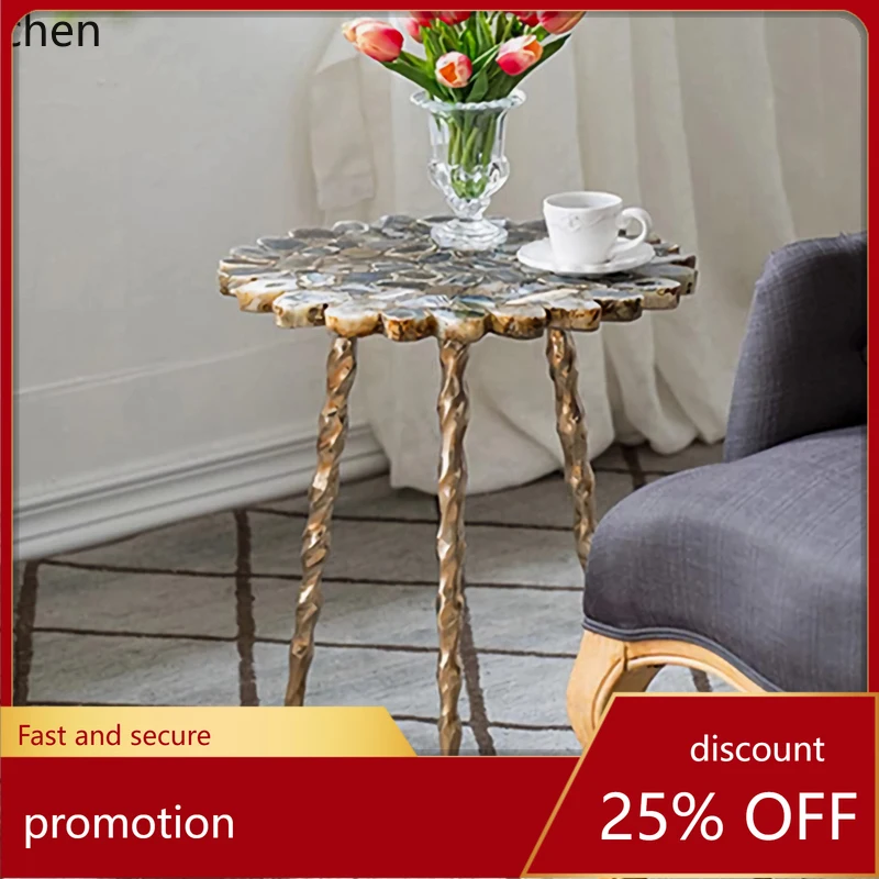 

HXL pure copper agate stone edge few light luxury high-end living room sofa corner few retro minimalist small coffee table