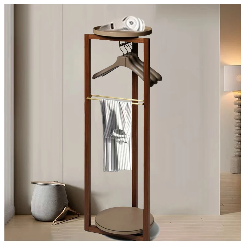 Multifunctional Leather Walnut Wooden Coat Rack New Ground Bedroom Hat Hanging Rack with Simplicity for Clothes Hangers Bags