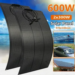 300W 600W Solar Panel Kit 18V Flexible Solar Cell Energy Charger Power Bank for Outdoor Camping Yacht Motorhome Car RV Boat