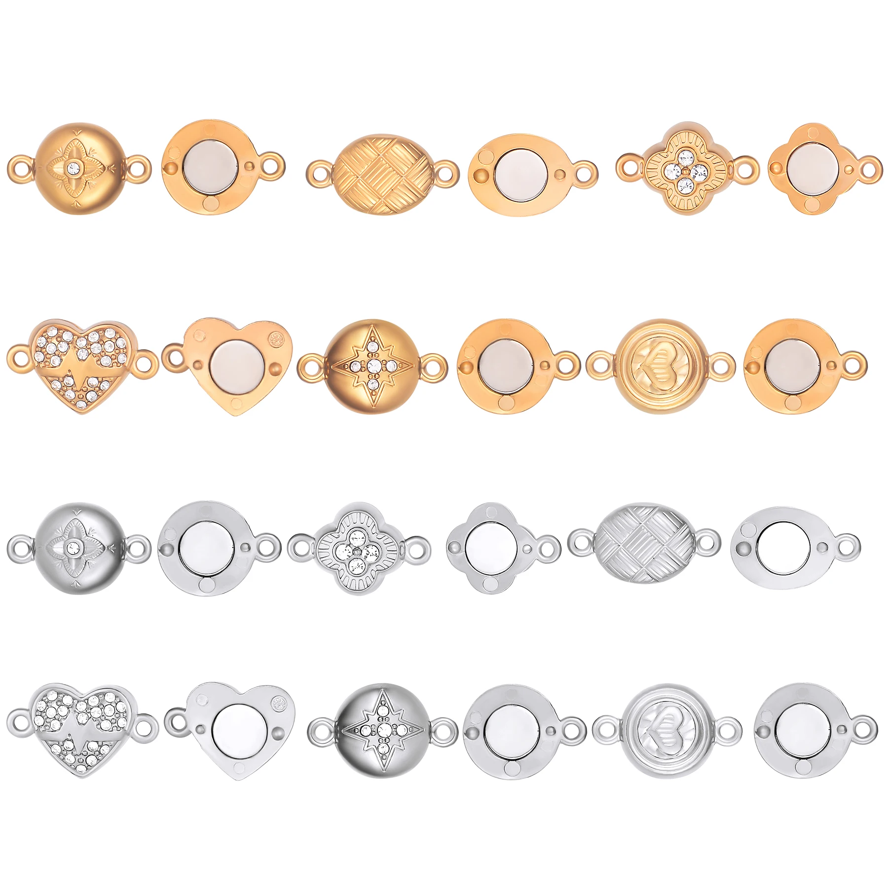 4 Sets/Lot Edelstahl-Strass-Stein-Magnet-Endverbinder in Herzform für DIY-Schmuckherstellung, Armband-Zubehör – Detail 3