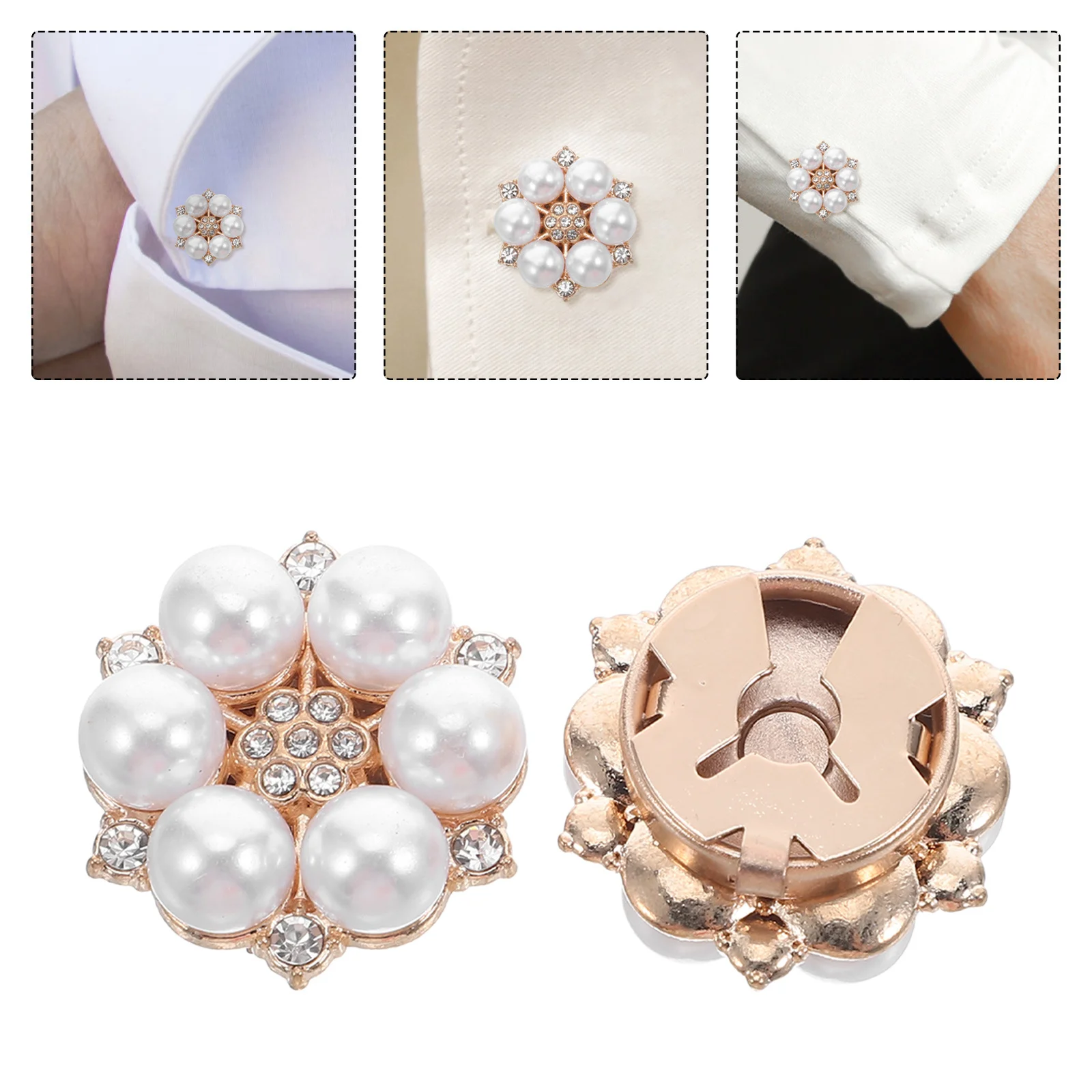 6 pezzi di bottoni decorativi per polsini, strass, perle, fiori, maniche, clip per camicie eleganti da uomo, accessori per spille da smoking