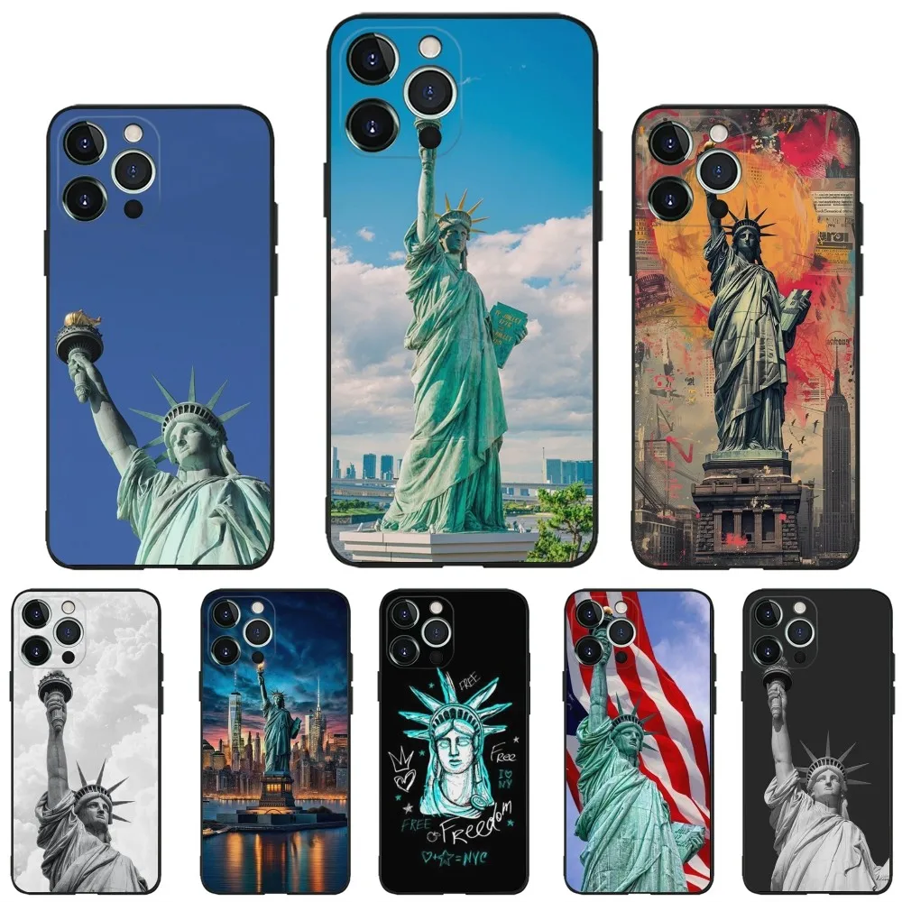 Statue of Liberty New York Phone Case For iPhone 16,15,14,13,12,11,Plus,Pro Max,XS,X,XR,SE,Mini,8,7 Soft Silicone Black Cover