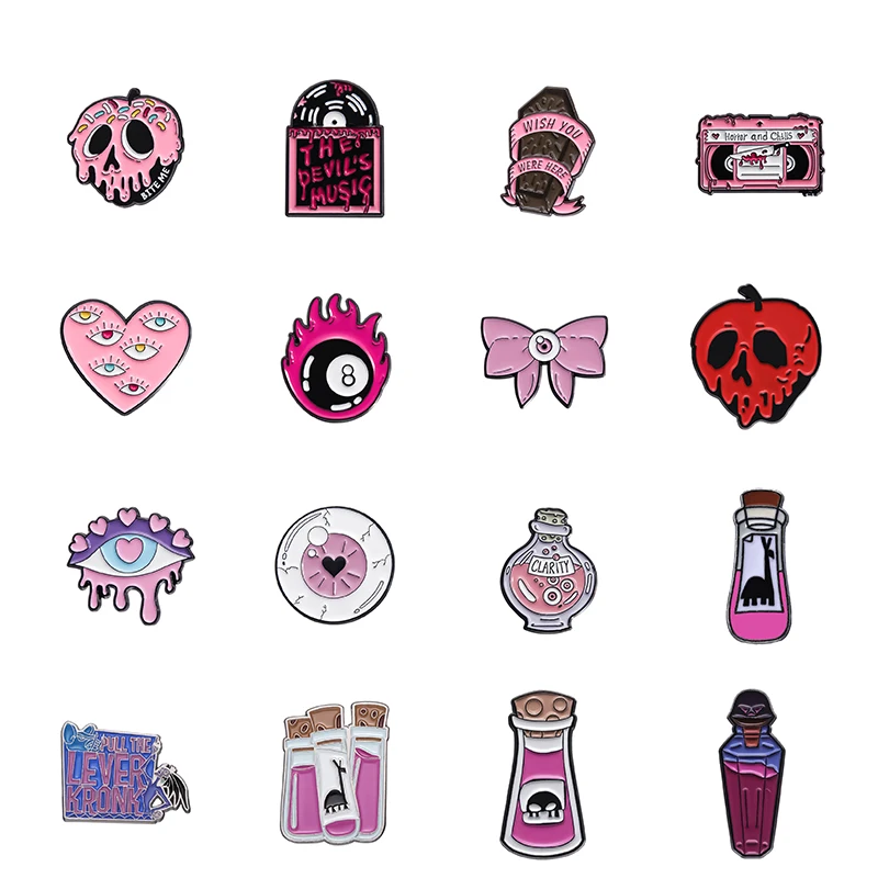 Niedliche rosa Zaubertrank Augapfel Metall Emaille Brosche Cartoon Lama Trank Band Speicher Karte Abzeichen Pin süßer trendiger Schmuck