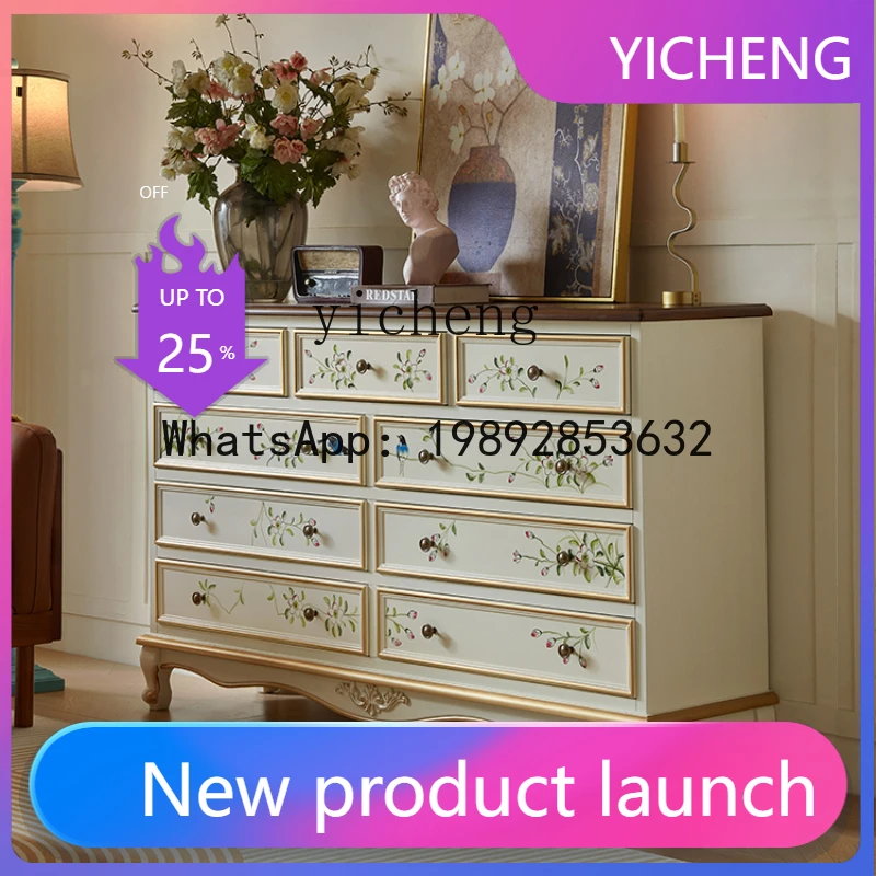 

X 4 solid wood nine-chest cabinet living room rural retro chest bedroom long storage painted storage cabinet