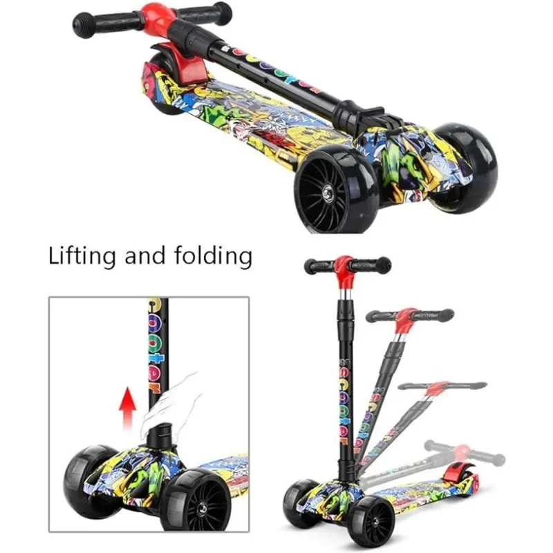 3 Wheeled Scooter with Wheel Lights for Kids 2-in-1 Sit/Stand Child Toddlers Toy Kick Scooters Flip-out Seat Adjustable Height