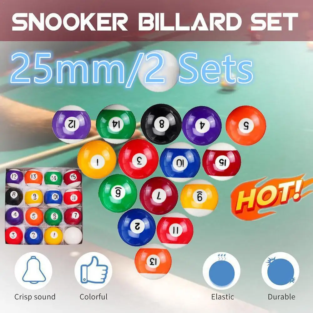 

2 Sets 25mm Children Mini Billiards Table Balls Set Resin Small Pool Cue Balls Full Set Snooker & Billiard Accessory