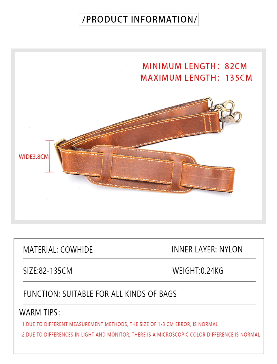 WESTAL Crazy Horse Leather Vintage Shoulder Straps Adjustable Men's Satchel Straps Metal Man Women's Satchel Straps