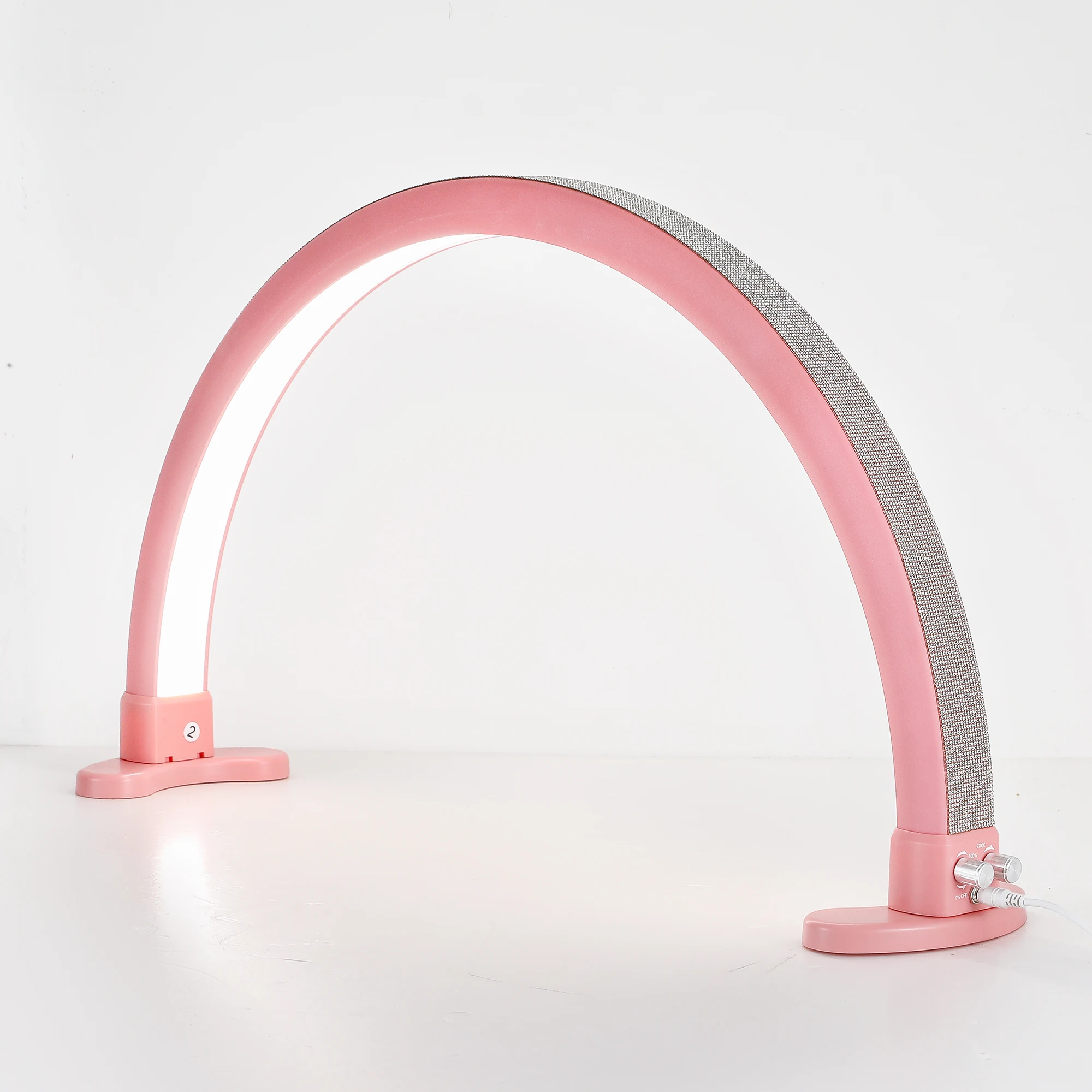 

Nail Salon Pink Diamond Arched 29 in 48W Half Moon Table Lamp Light with Phone Holder