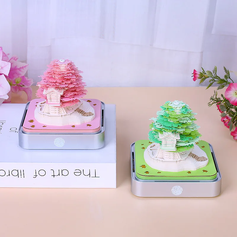 HQ Popular Christmas Cultural and Innovative Treehouse Paper Carving Calendars Desk Ornaments 3D Sculptures Sticky Notes