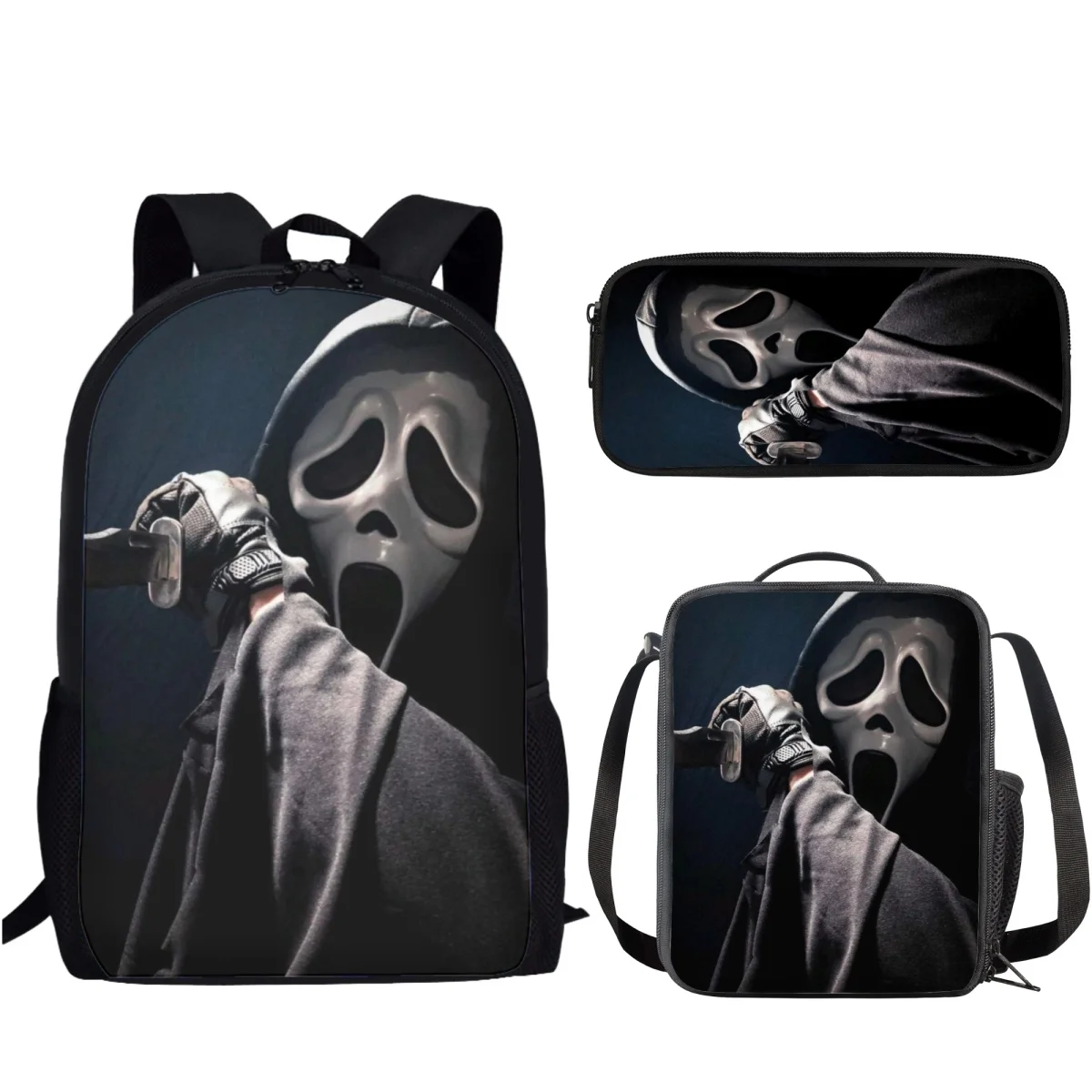 Herror Scream Pattern Bedruckt 3 Teile/satz Schultasche für Kinder Jungen Mädchen Student Campus Tägliche Aufbewahrung Rucksack Lunchtasche Bleistiftbeutel