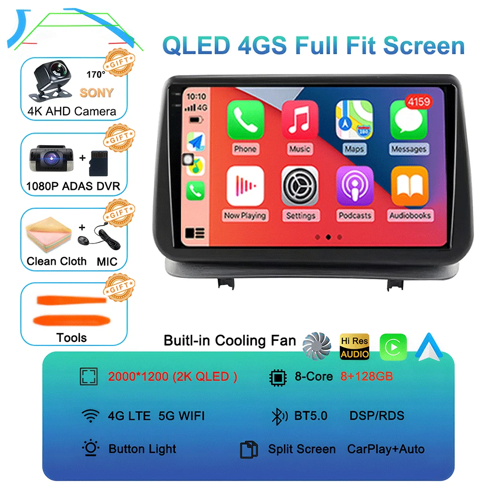 Android 16 Videospeler Carplay voor Renault Clio 3 Clio3 2005 2006 2007 2008 2009 - 2014 Multimedia autoradio WIFI+4G DSP Stereo - afbeelding 1