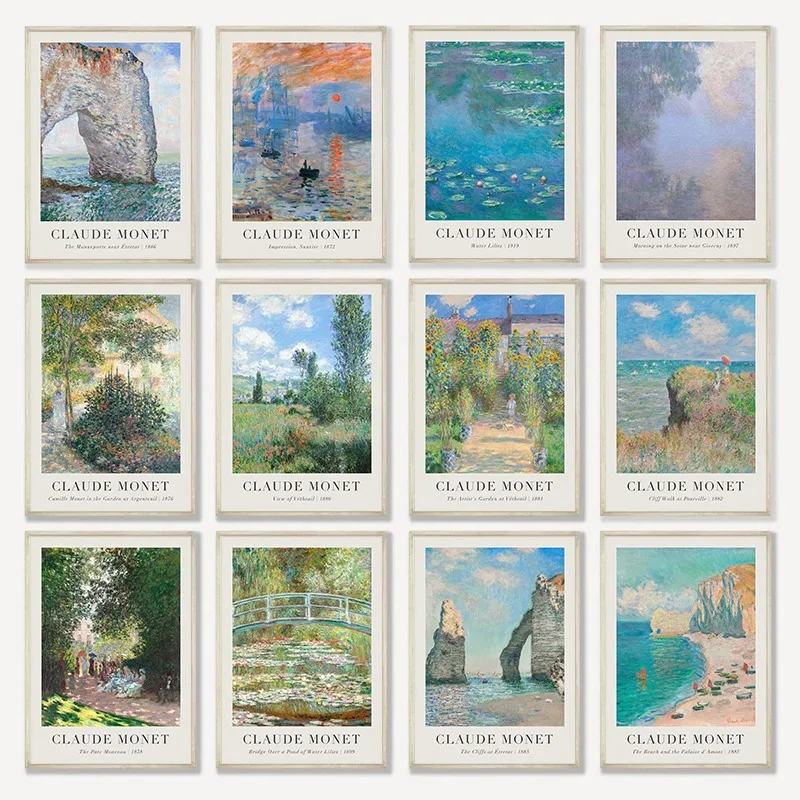 Claude Monet Exhibition Poster Bridge Over a Pond of Water Lilies Impression Sunrise Landscape Prints Canvas Painting Wall Decor