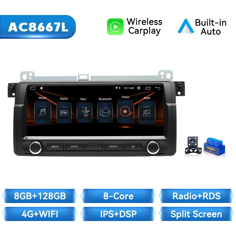Xonrich Draadloze Carplay Android 14 Auto Radio Speler Voor Bmw E46 M3 318/320/325/330/335 Rover 75 Coupe 2din Navigatie Audio Gps