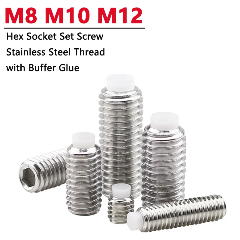 육각 소켓 세트 나사, M8 M10 M12 스테인레스 스틸, 버퍼 접착제 포함, 알렌 그럽 나사 볼트 길이 6, 8, 10, 12, 16, 20/25-70mm, 2-10 개
